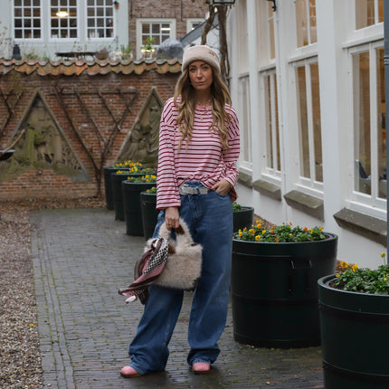 Lot streep top roze burgundy
