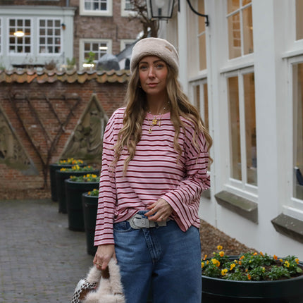 Lot streep top roze burgundy