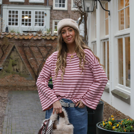 Lot streep top roze burgundy