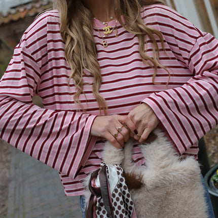 Lot streep top roze burgundy