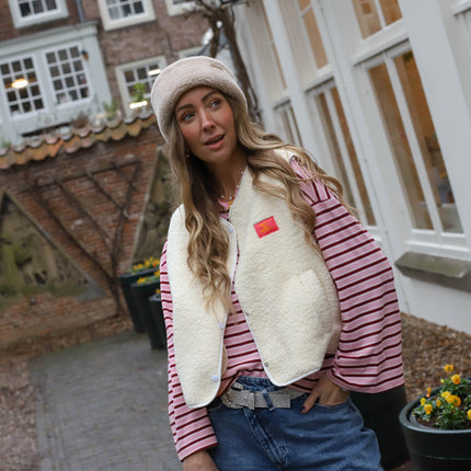 Lot streep top roze burgundy