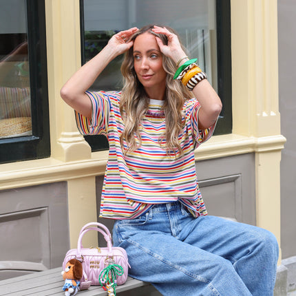 Shirt wit multi kleur streep geel roze