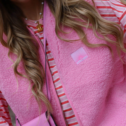 Reversible Gilet teddy patch Linde lichtroze