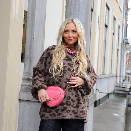 Leopard wide knit bruin