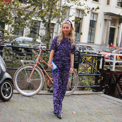 Kam wide broek zwart paars