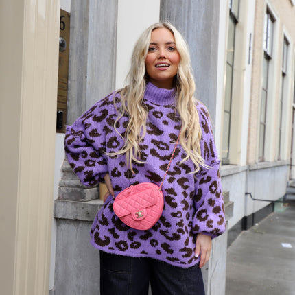 Leopard wide knit paars