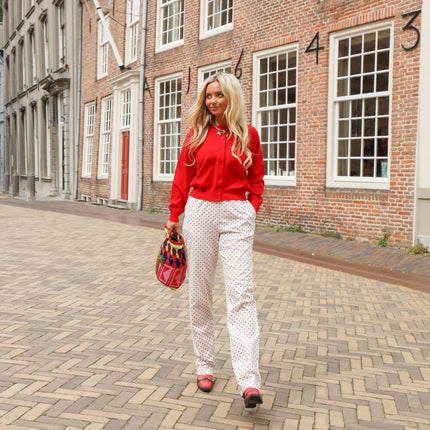 Malou straight jeans bright white rode stippen