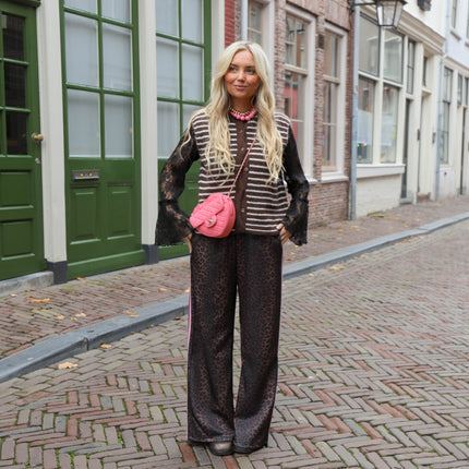 Leopard pantalon roze bies
