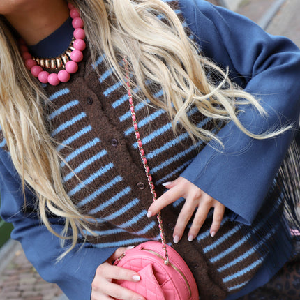 Streep gilet bruin blauw