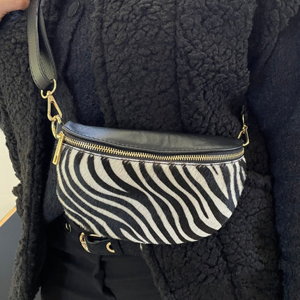 UNICORN Women's shoulder bag leather zebra print black and white one size