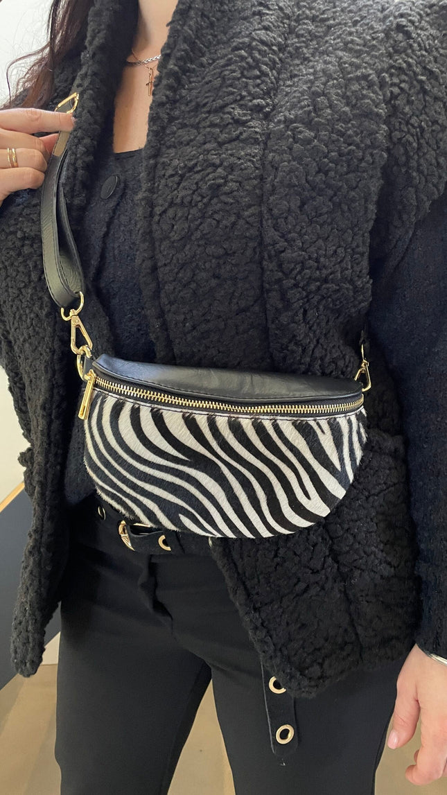UNICORN Women's shoulder bag leather zebra print black and white one size