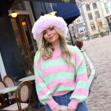 Trui streep Lucia roze groen