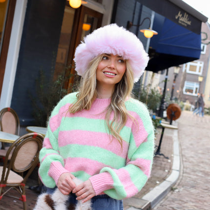 Trui streep Lucia roze groen