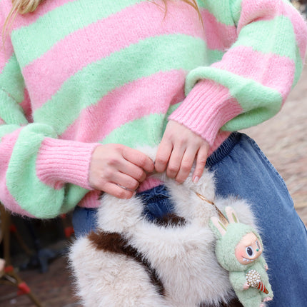Trui streep Lucia roze groen