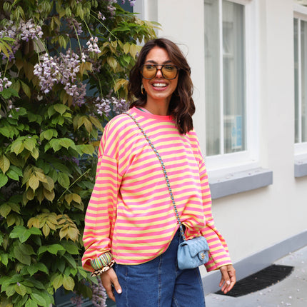 Lora streep top roze geel