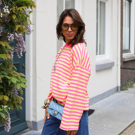 Lora streep top roze geel