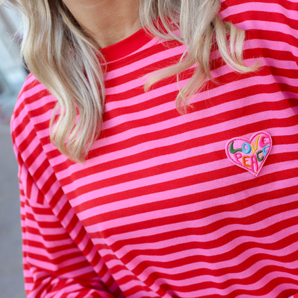 Love peach streep top roze rood