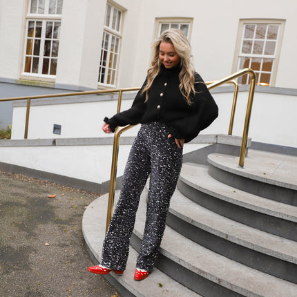 Kam wide broek zwart zilver
