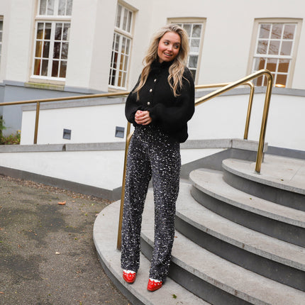 Kam wide broek zwart zilver