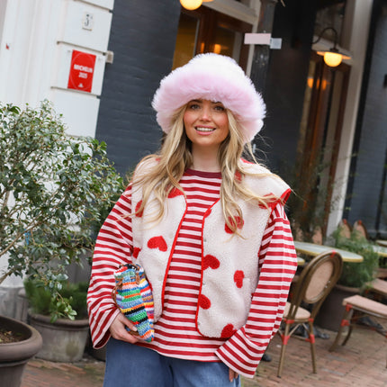 Gilet red heart beige ecru