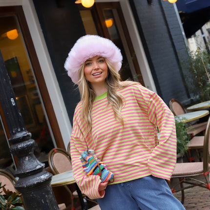 Saar streep top groen roze