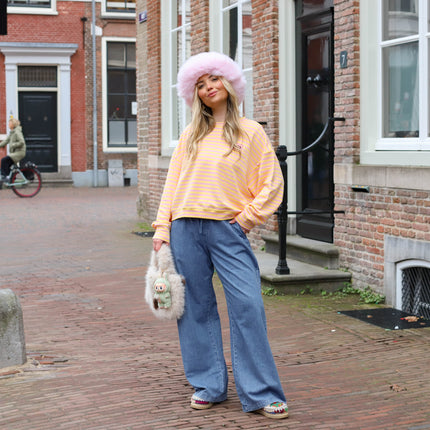 Saar streep top geel roze