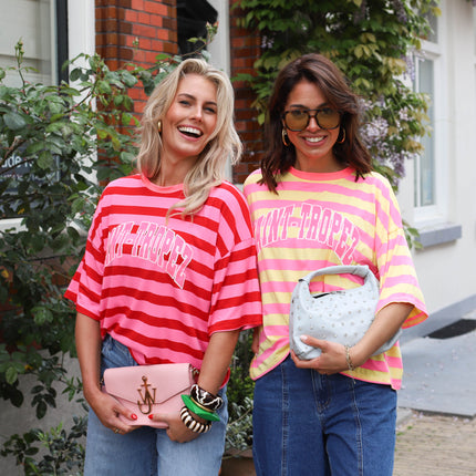 Saint tropez streep tee roze rood