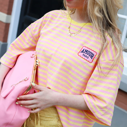 Korte mouw amour top geel roze