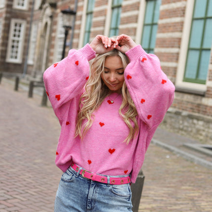 Lovie hartjes trui roze rood
