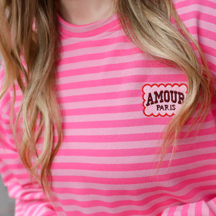 Amour top dubbel roze streep