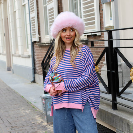 Oversized streep sweater roze blauw