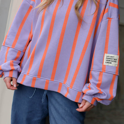 Patch streep sweater lila