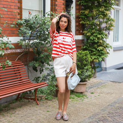 Saint tropez streep tee rood