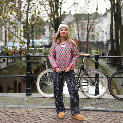 Kam wide broek zwart zilver