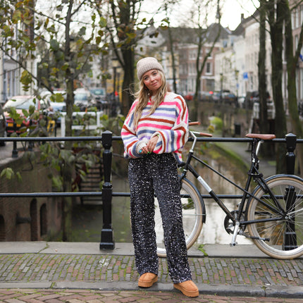 Kam wide broek zwart zilver