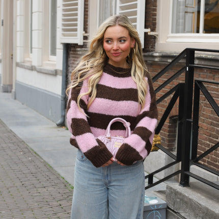 Streep knit roze bruin