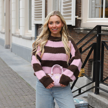 Streep knit roze bruin