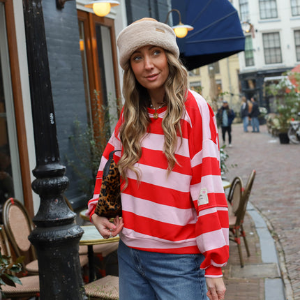 Oversized sweater roze rood streep lover