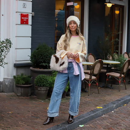 Candy streep top roze geel