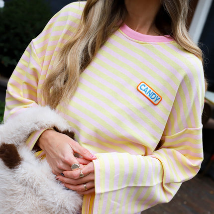 Candy streep top roze geel