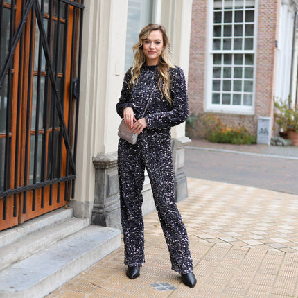 Kam wide broek zwart zilver