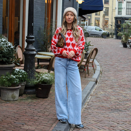 Trui oversized hearts roze rood