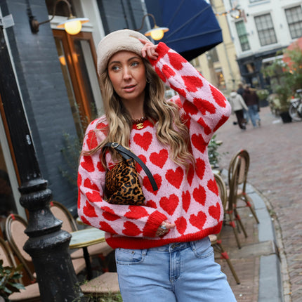 Trui oversized hearts roze rood