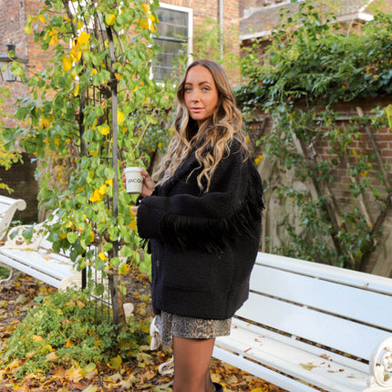 YAS Fina fringe jacket black