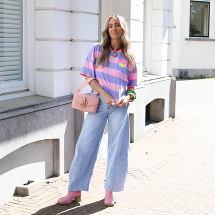 Ibiza tee streep lila roze
