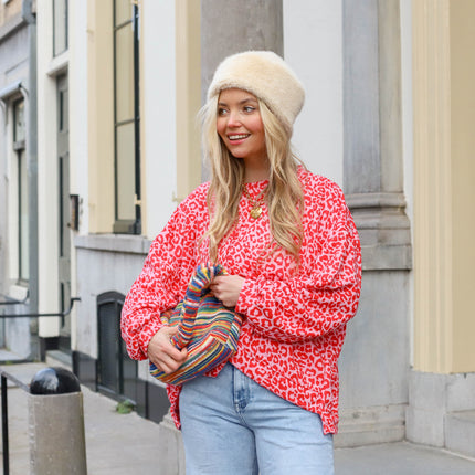 Leopard Lisa sweater roze rood