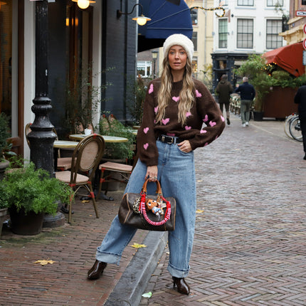 Lodie hartjes trui bruin roze