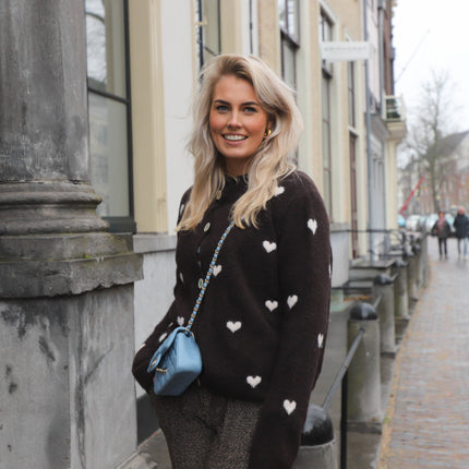Hartjes vest lange mouw bruin ecru