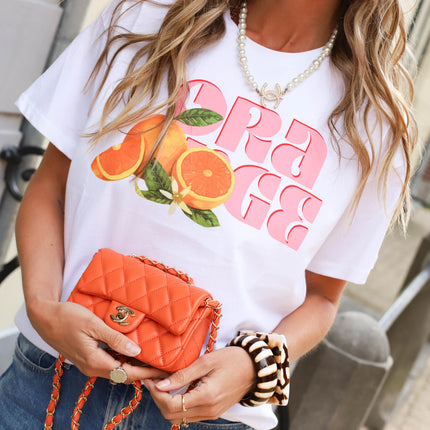 Orange tee shirt white orange