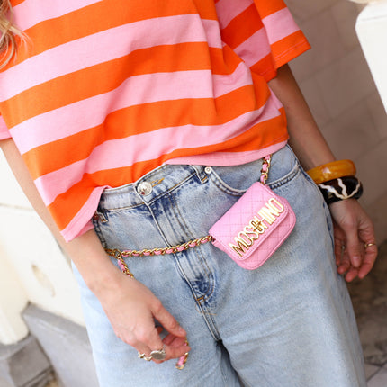 Top streep korte mouw roze oranje
